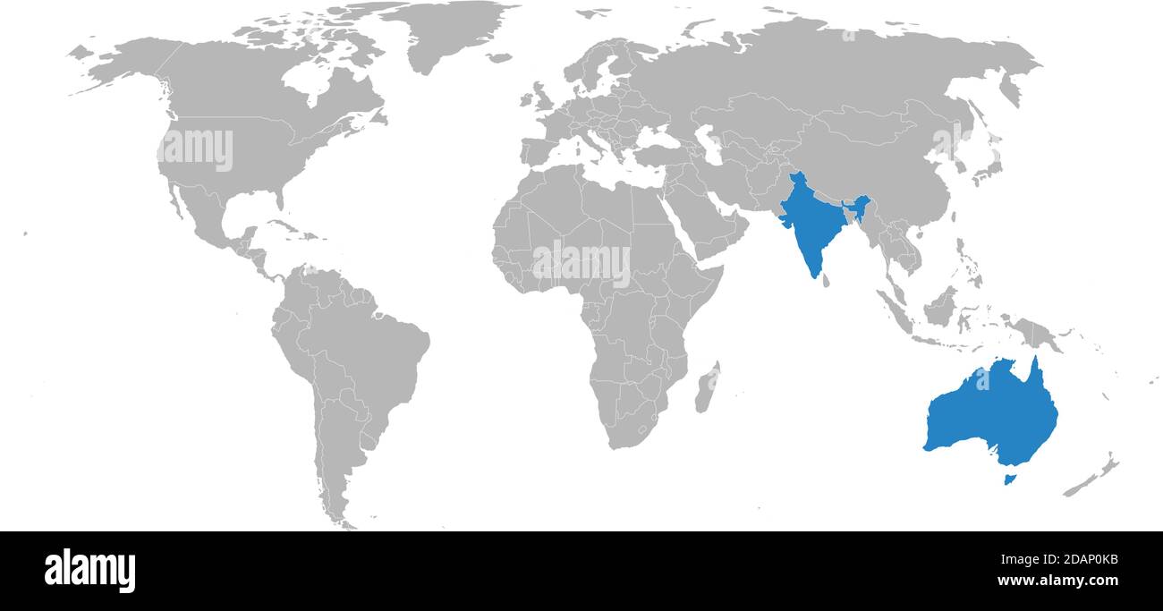 Australia And India Map India, Australia Countries Isolated On World Map. Light Gray Background.  Business Concepts, Diplomatic, Trade And Transport Relations Stock Vector  Image & Art - Alamy