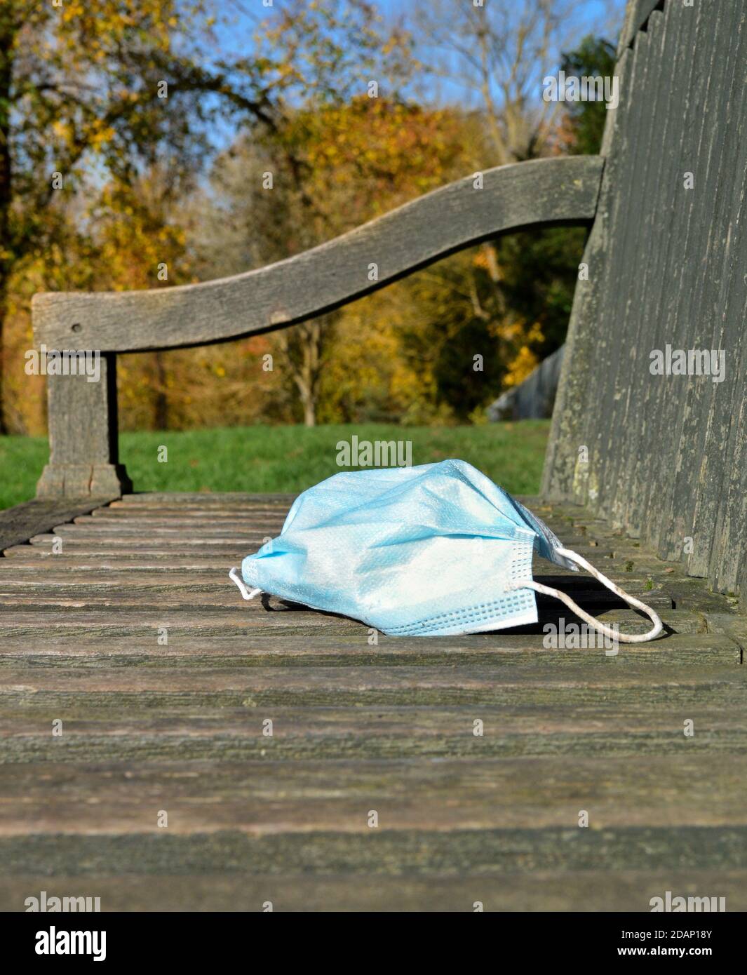 Pollution of nature with abandoned surgical mask. Stock Photo