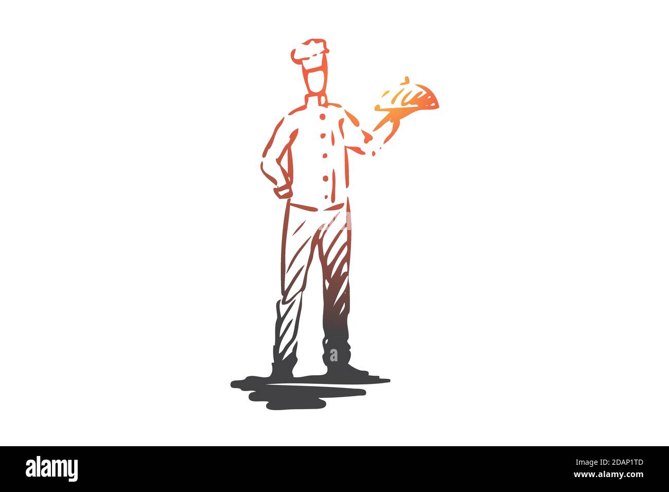 Cook, chef, dish, restaurant, service concept. Hand drawn isolated ...