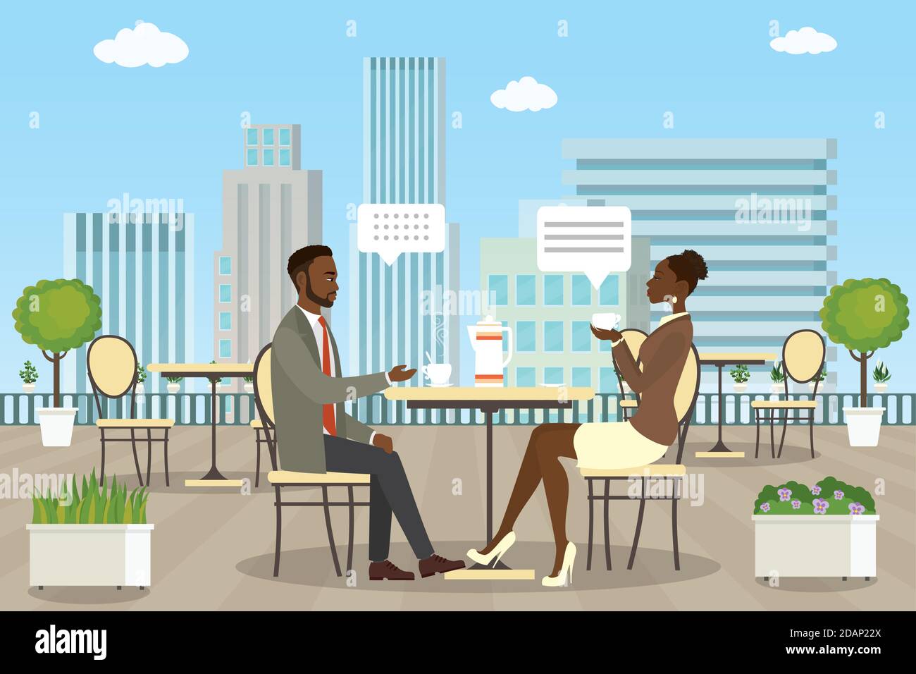 Business people on Roof patio,summer outdoor cafe Stock Vector