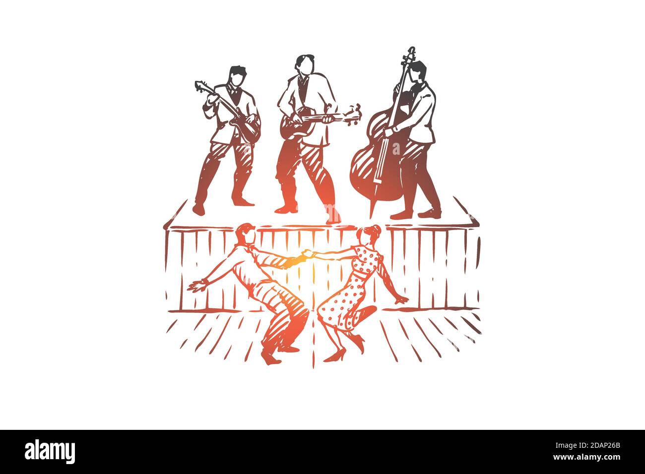 Rock and Roll, dance, music, party, retro concept. Hand drawn isolated ...