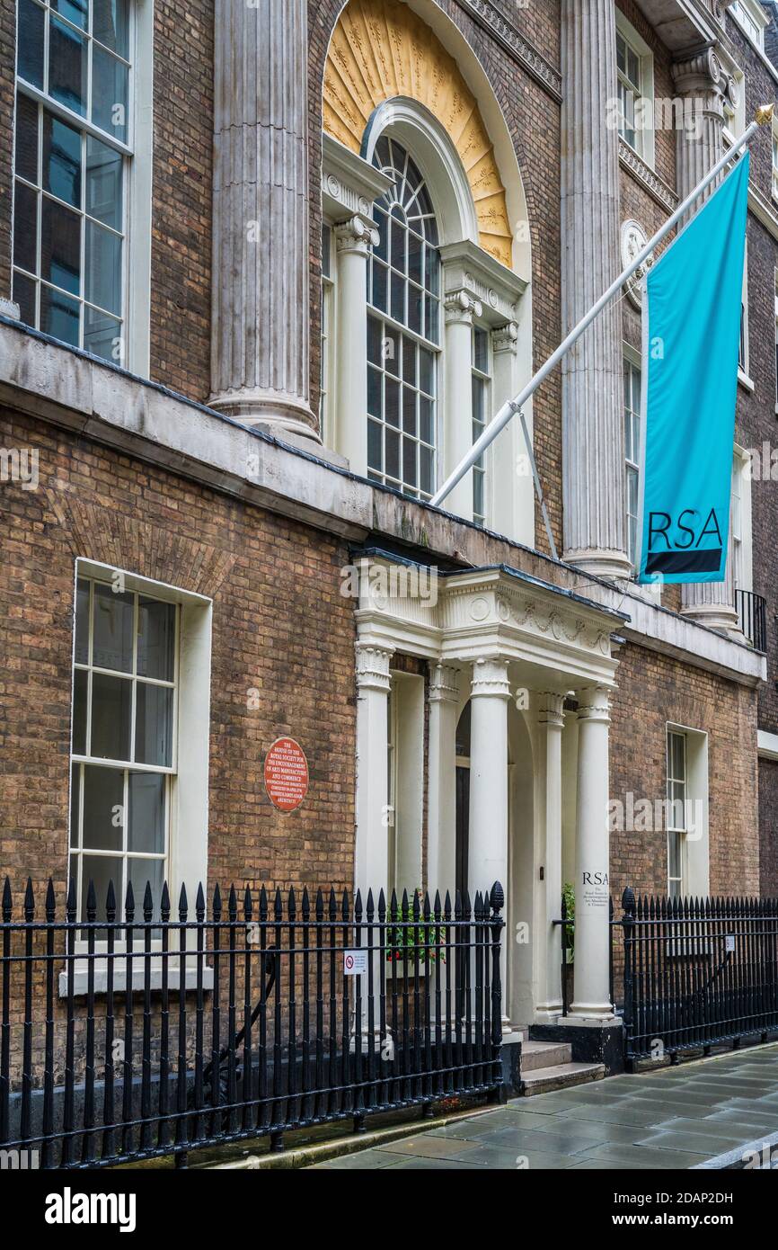 The Royal Society of Arts RSA building on John Adam Street near the Strand in Central London. Architects James and Robert Adam. 1774. Stock Photo