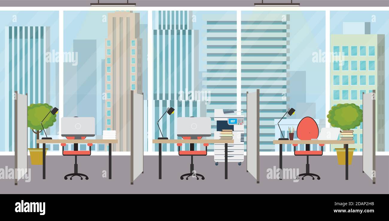 Empty modern office,workplace without people, Stock Vector