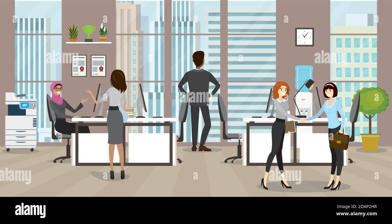Group of business people or office workers in modern office. Stock Vector