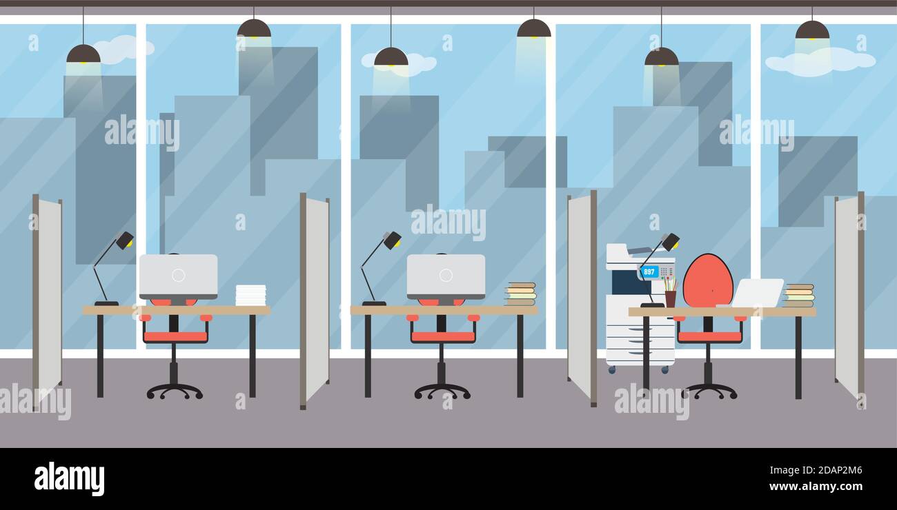Empty modern office,workplace without people, Stock Vector