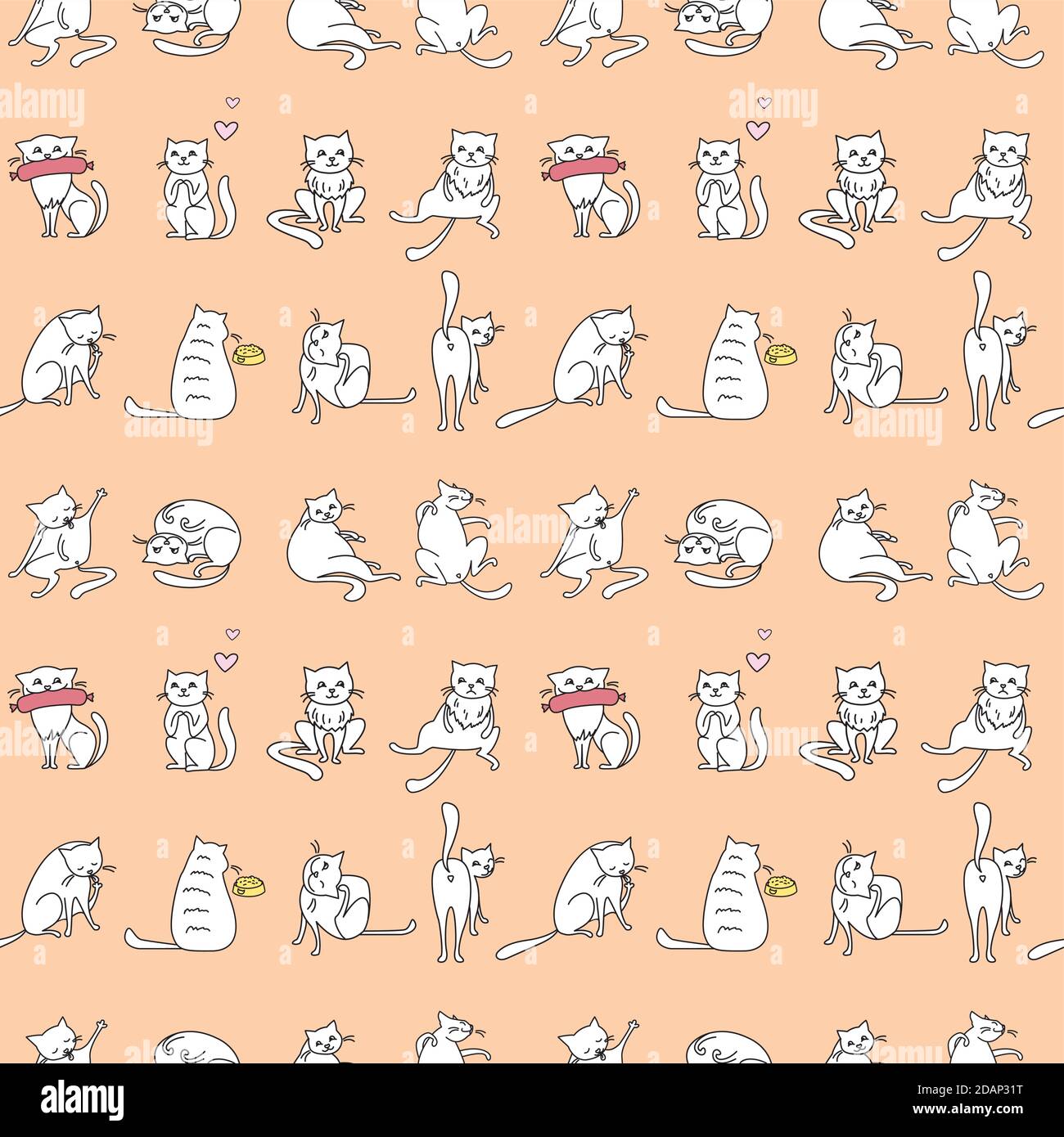 Funny cute cats seamless pattern,hand drawn background Stock Vector ...