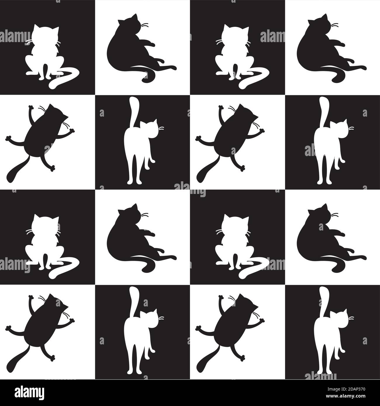 Seamless pattern with black and white cats silhouettes Stock Vector ...