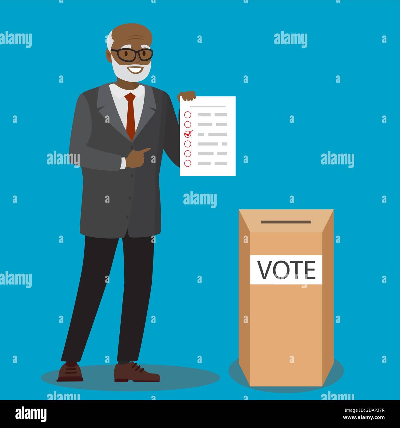 african american male senior with voting sheet and ballot box Stock Vector