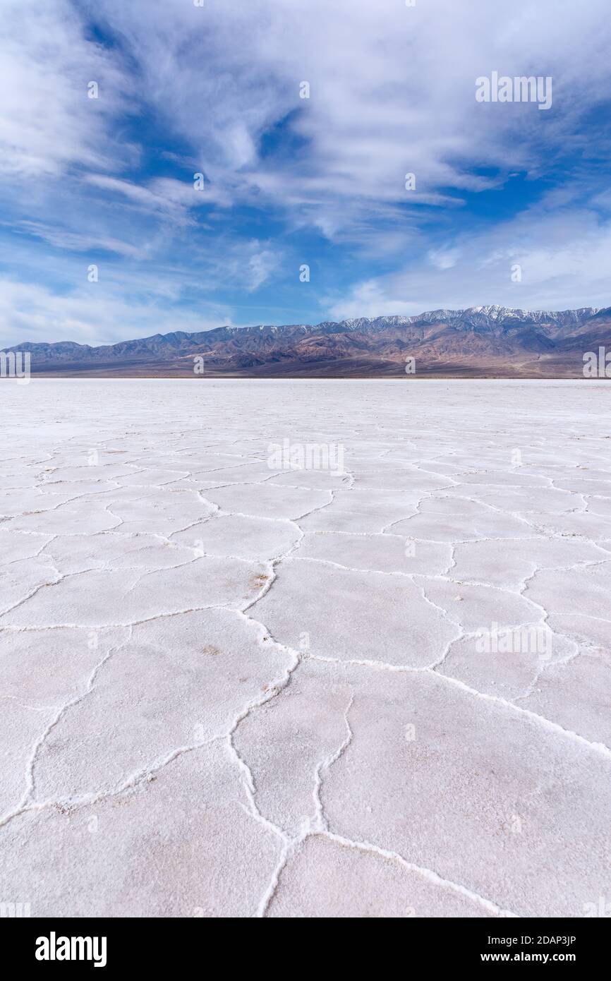 Badwater Basin salt flats in Death Valley National Park, California Stock Photo