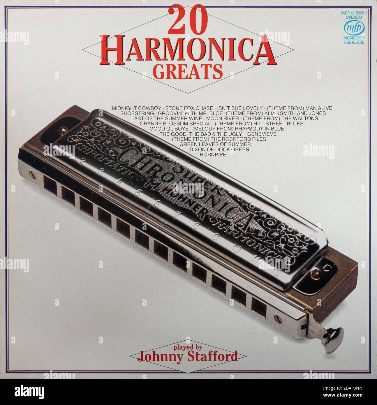 20 Harmonica Greats played by Johnny Stafford, vinyl LP record album cover Stock Photo