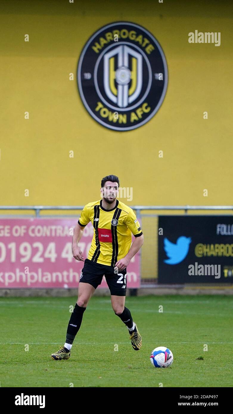 Harrogate Town’s Connor Hall during the Sky Bet League Two match at the EnviroVent Stadium, Harrogate. Stock Photo