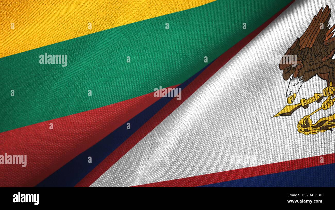 Lithuania and American Samoa two flags textile cloth, fabric texture Stock Photo