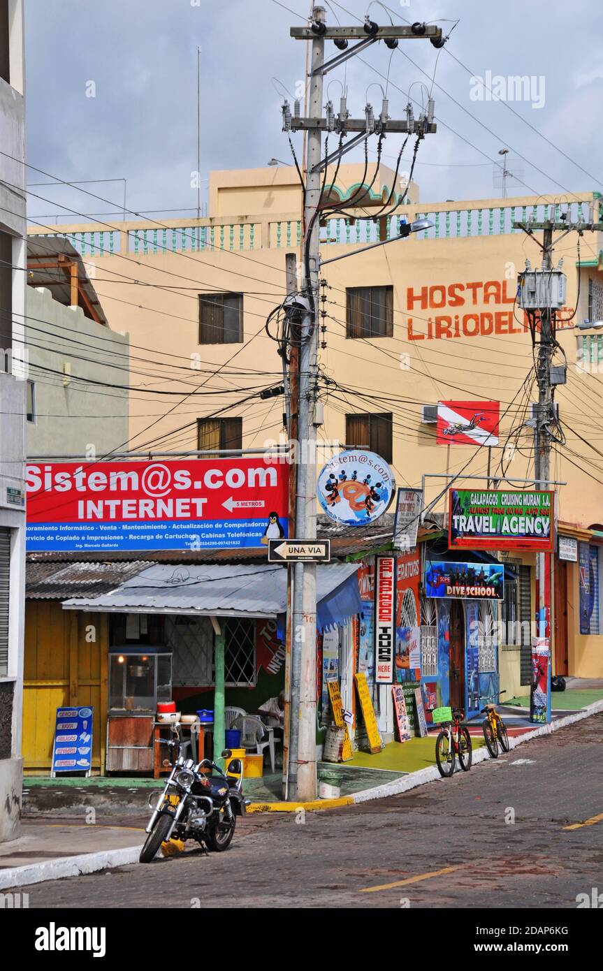 commercial street, Puerto Isidro Ayora, Santa Cruz island, Galapagos islands, Ecuador Stock Photo