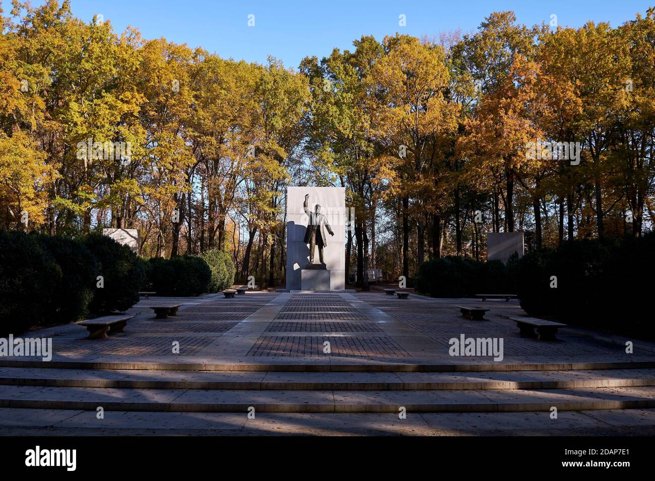 The statue of President Theodore Roosevelt during fall, autumn. At