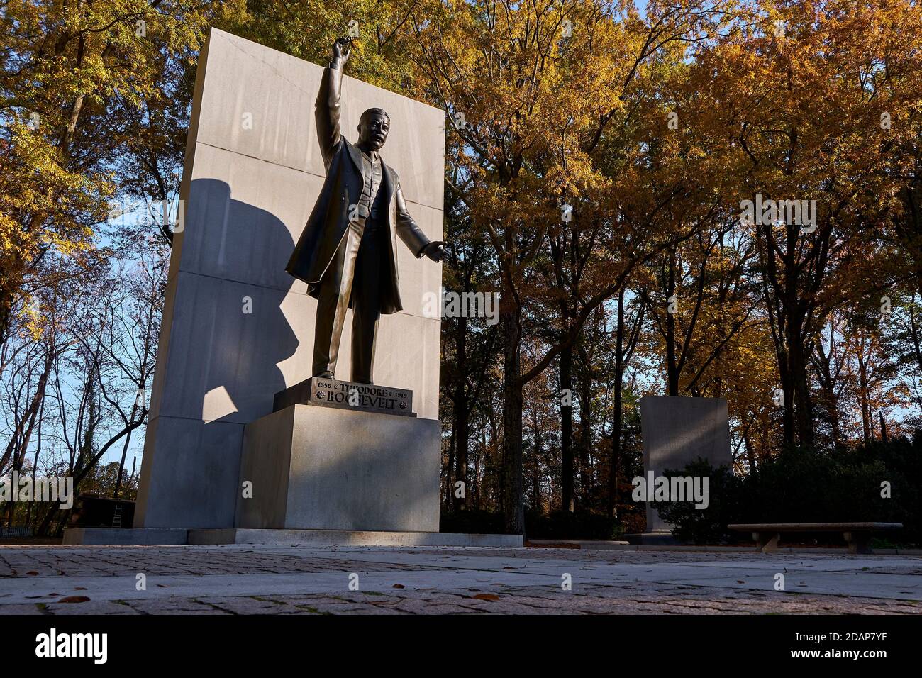 The statue of President Theodore Roosevelt during fall, autumn. At