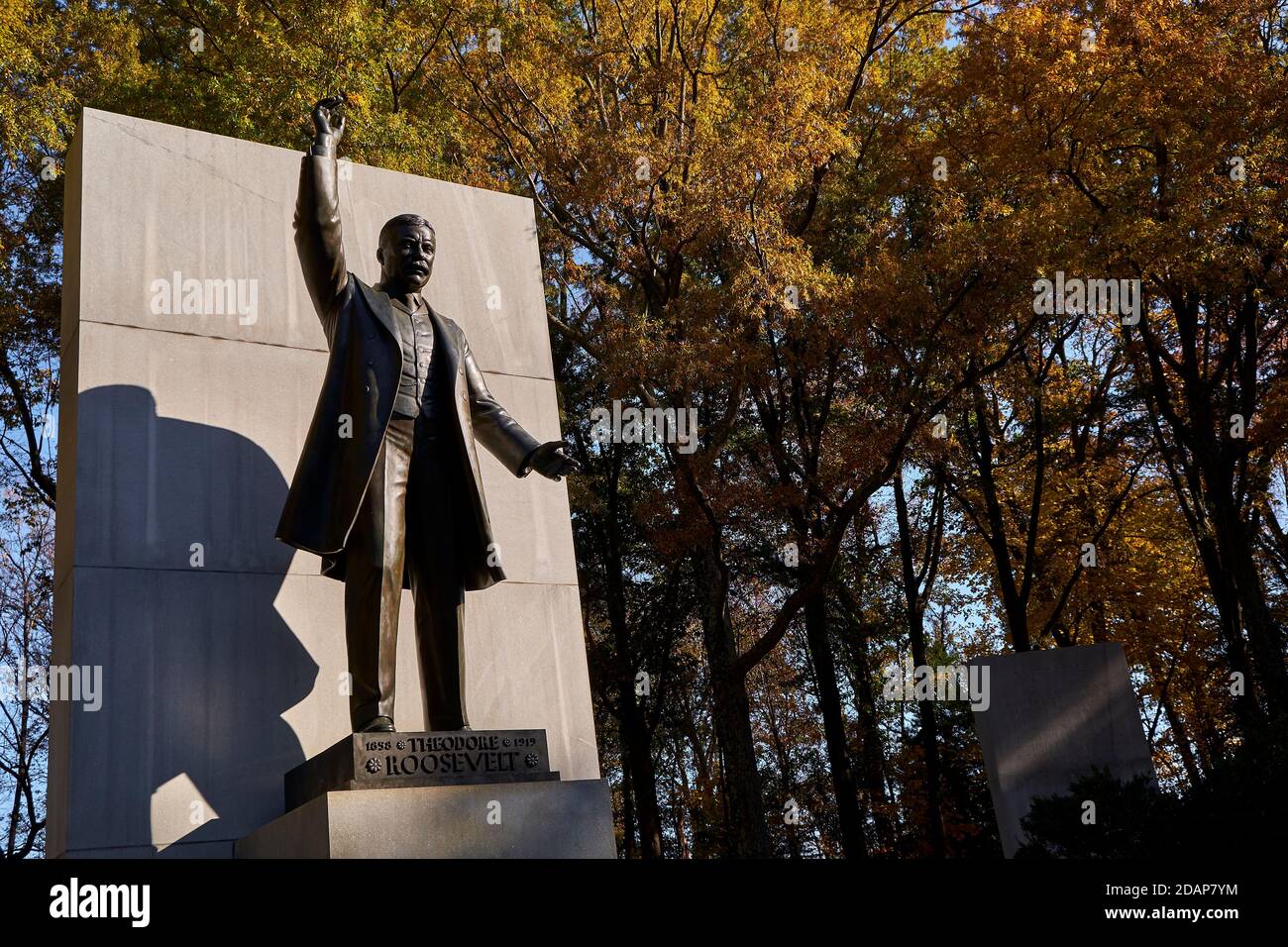 The statue of President Theodore Roosevelt during fall, autumn. At