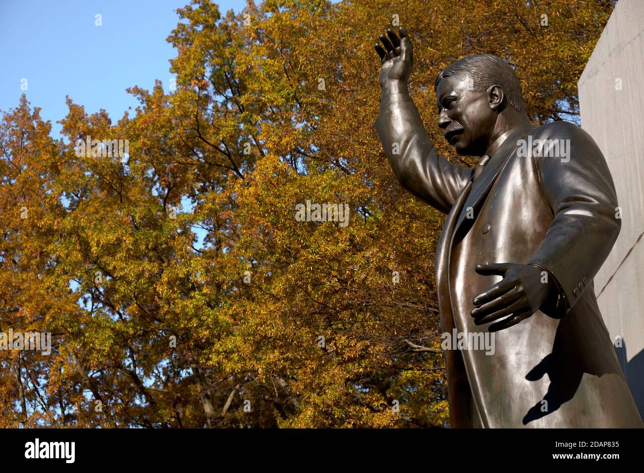 The statue of President Theodore Roosevelt during fall, autumn. At
