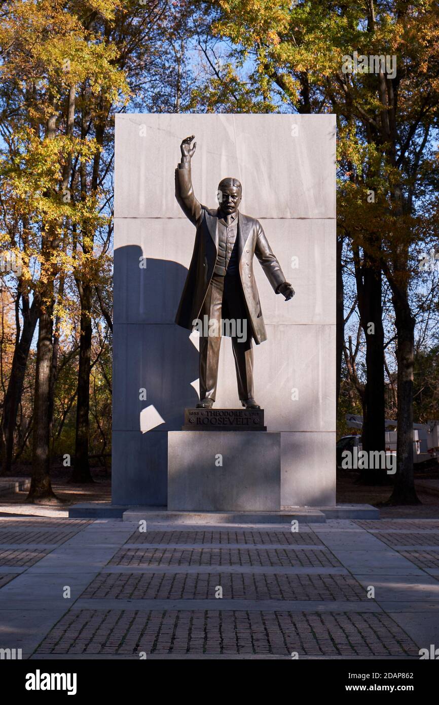 The statue of President Theodore Roosevelt during fall, autumn. At