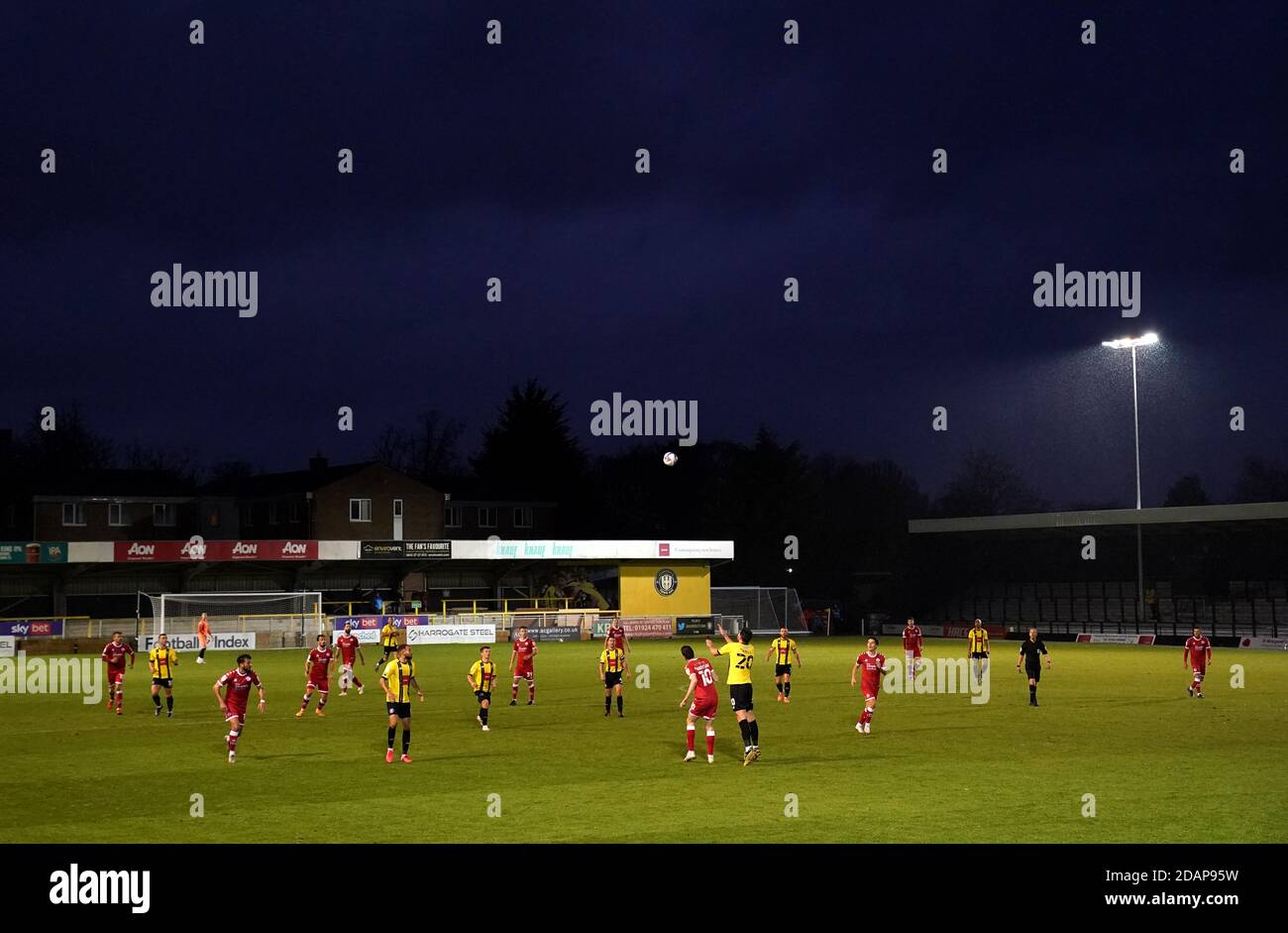A general view of play during the Sky Bet League Two match at the EnviroVent Stadium, Harrogate. Stock Photo