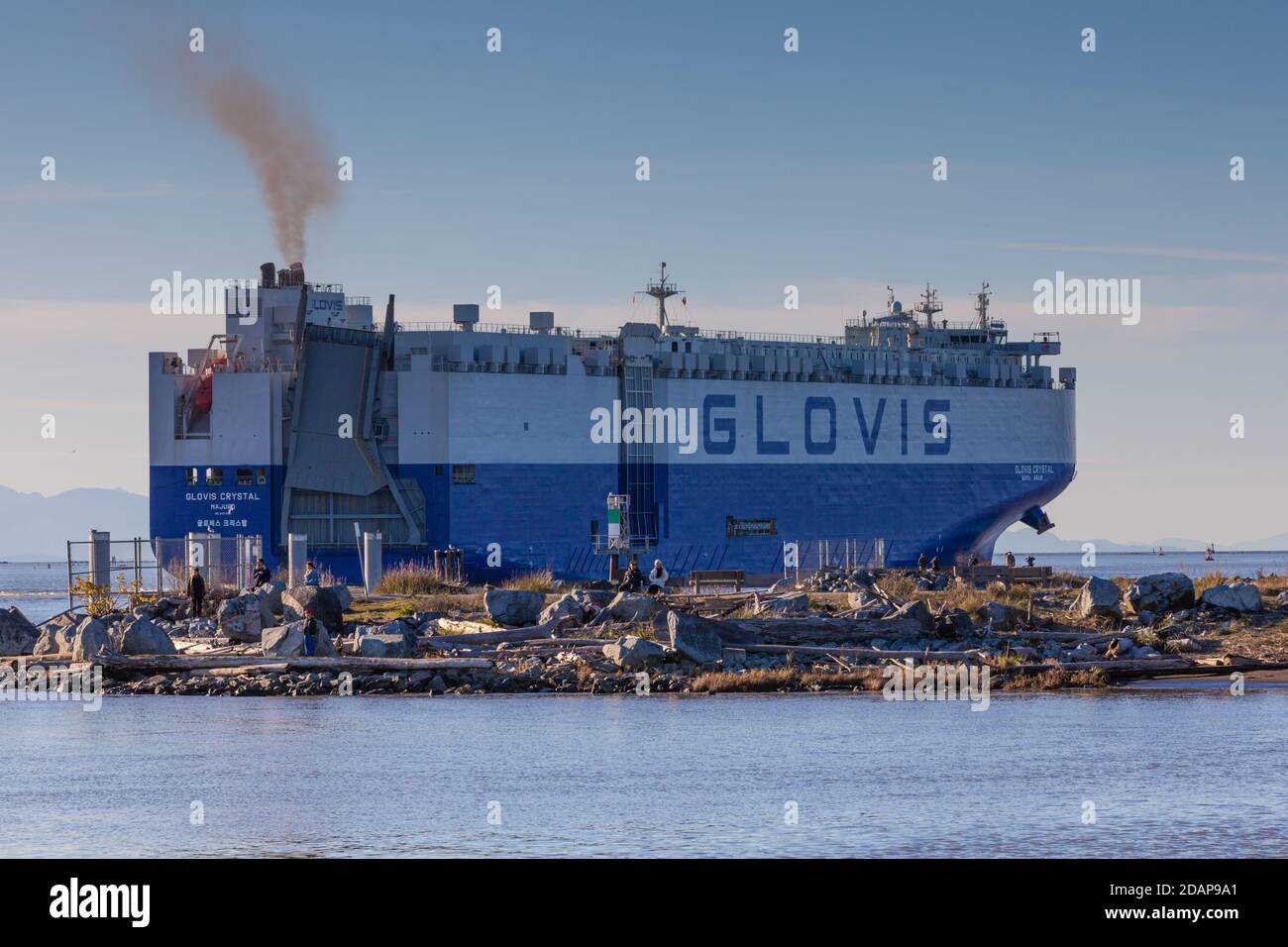 Glovis Crystal car transport ship departing the Fraser River in British Columbia Canada Stock Photo