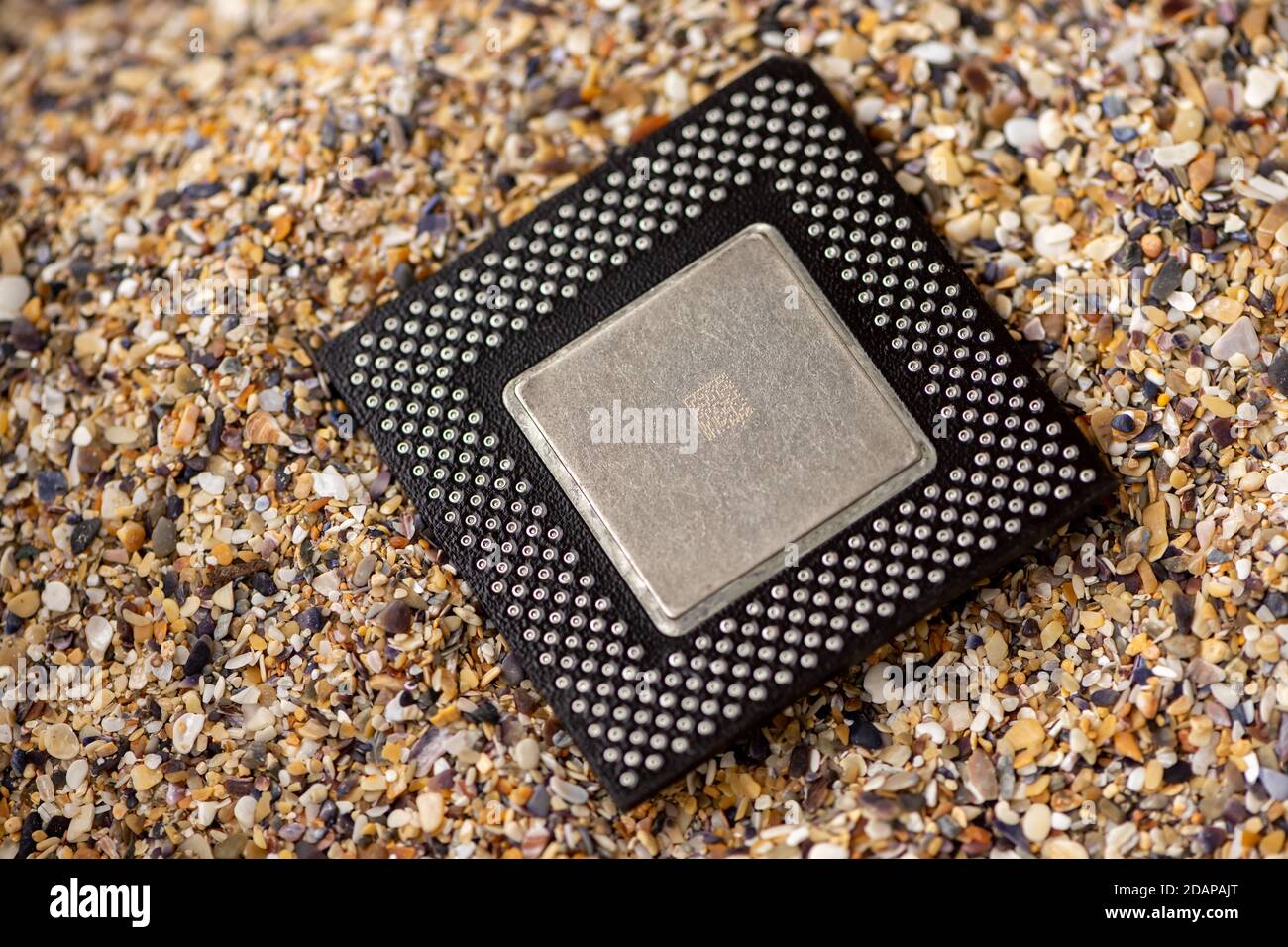 Timisoara, Romania - October 17, 2020: Close-up of an Intel Celeron  FV80524RX366128 processor, 366 Mhz, socket 370 with sand in the background  Stock Photo - Alamy