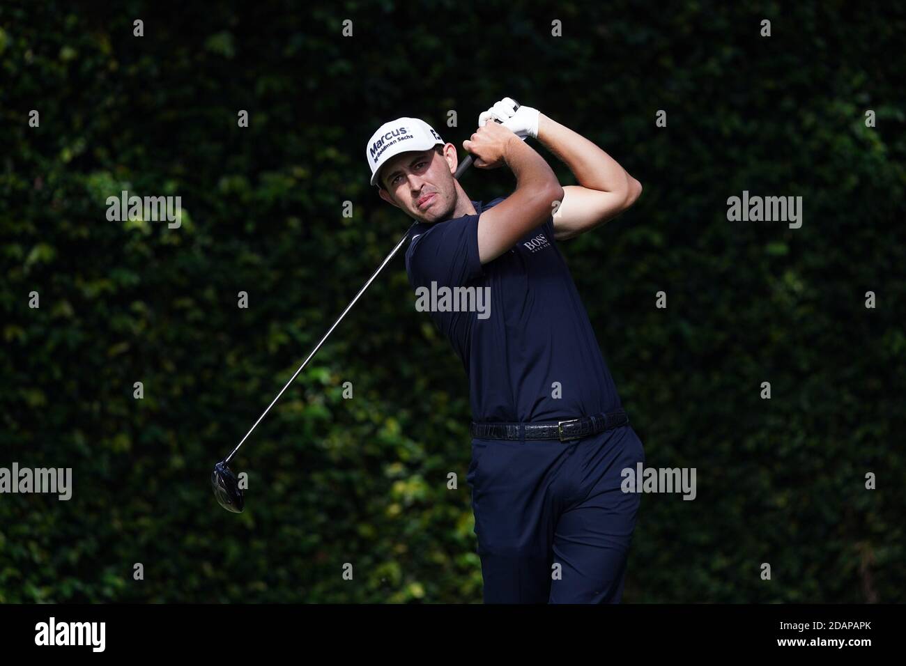 Augusta, United States. 14th Nov, 2020. Patrick Cantlay watches his drive off the second tee during the third round of the 2020 Masters golf tournament at Augusta National Golf Club in Augusta, Georgia on Saturday, November 14, 2020. Photo by Kevin Dietsch/UPI Credit: UPI/Alamy Live News Stock Photo
