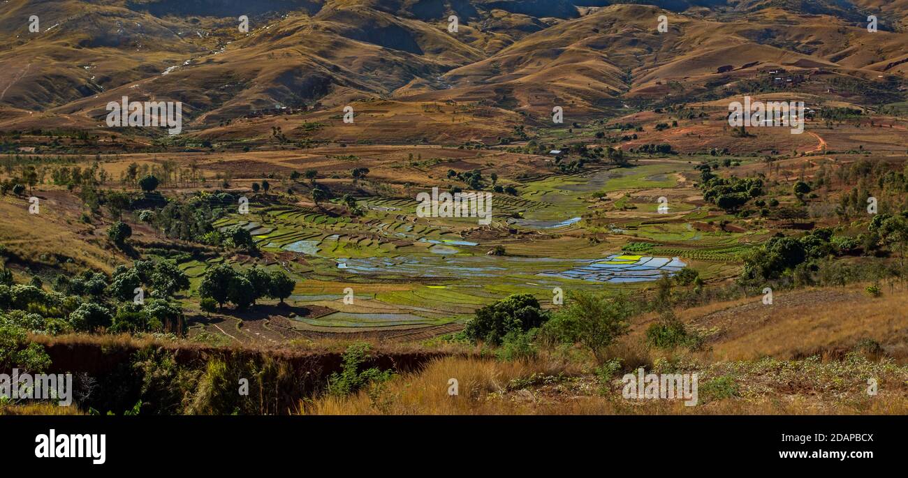 Anja national park terraced cultivations landscape on a sunny day Stock Photo