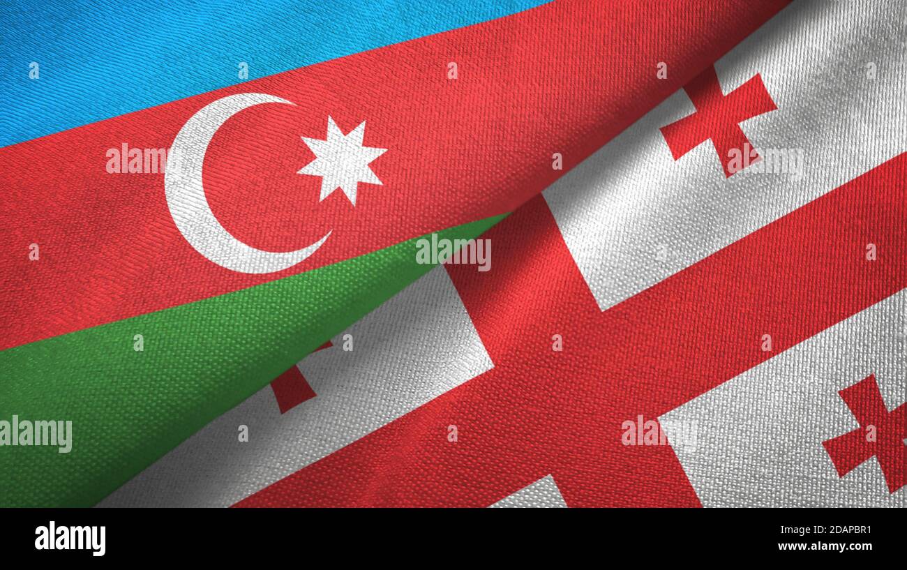 Azerbaijan and Georgia two flags textile cloth, fabric texture Stock Photo