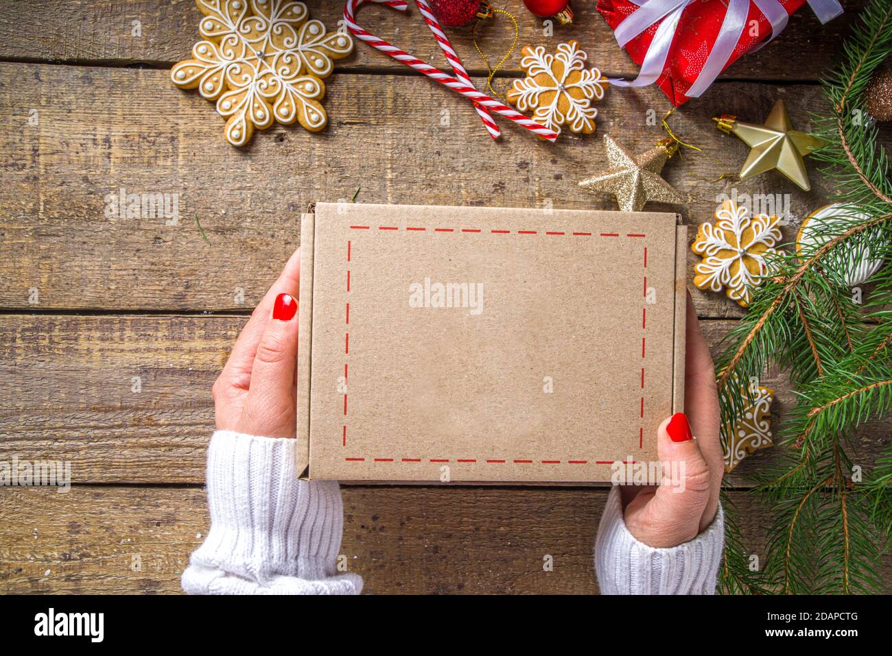 Christmas Gift Box Package Gift Exchange Christmas New Year Concept On Covid 19 Pandemic Secret Santa Post Game Packing Gifts Cookies In Parcel W Stock Photo Alamy
