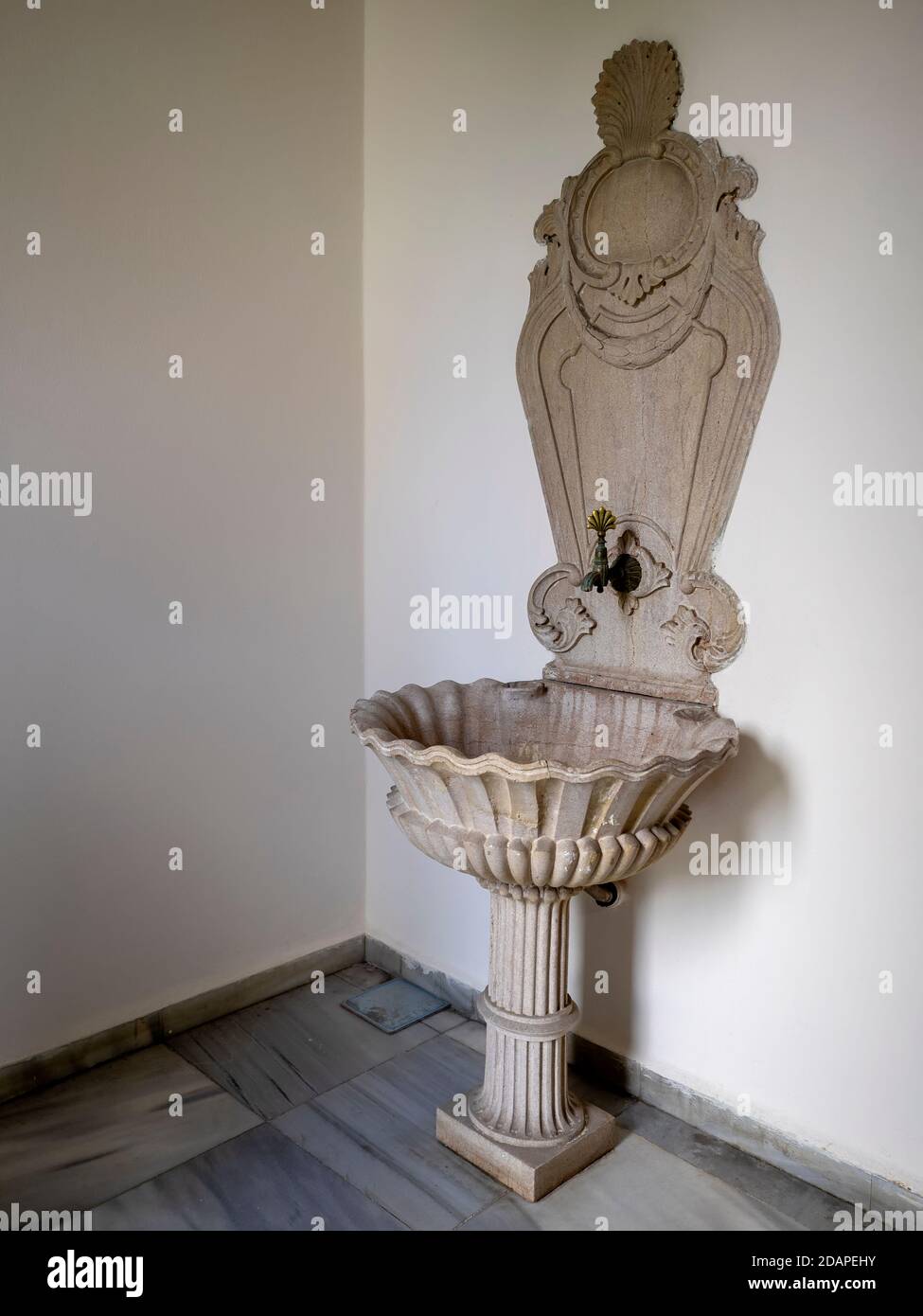 Classic Turkish Bath. Marble water tap / old Turkish ottoman hammam , Istanbul TURKEY Stock