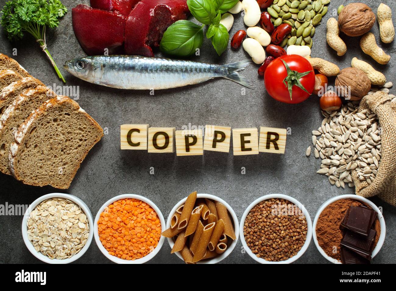 Natural sources of copper. Copper in food Stock Photo