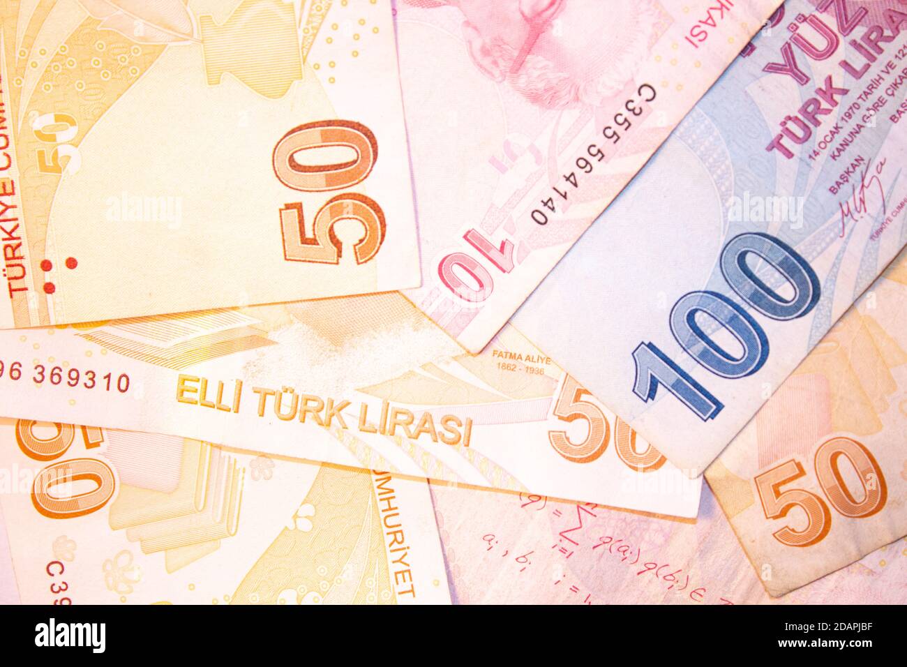 Turkish Lira. Close up of turkish liras.100 Turkish liras. Turkish currency. Stock Photo