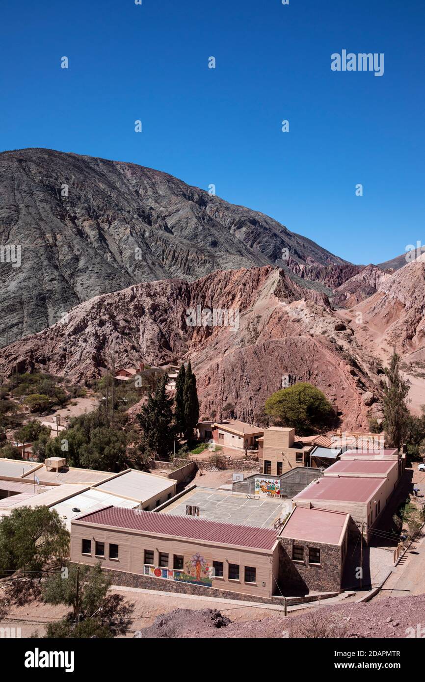 The village of Purmamarca, at the base of Seven Colors Hill, Jujuy province of northwest Argentina. Stock Photo