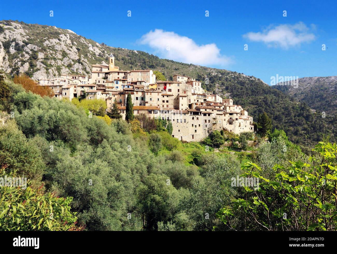 The perched village of Peillon in the hills of the French Riviera, near Menton. Stock Photo