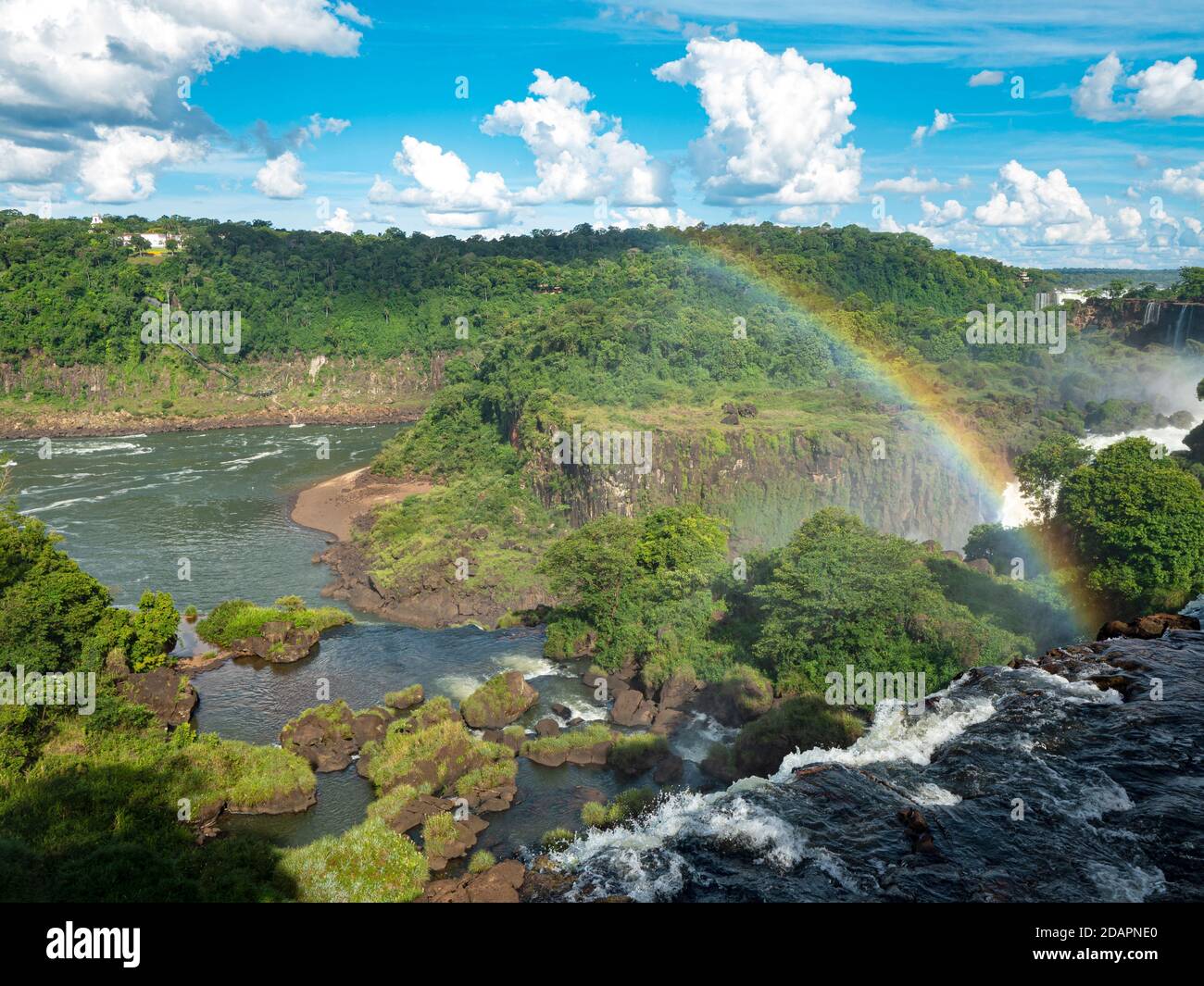 View of Iguazú Falls taken from the upper circuit boardwalk, Misiones Province, Argentina. Stock Photo