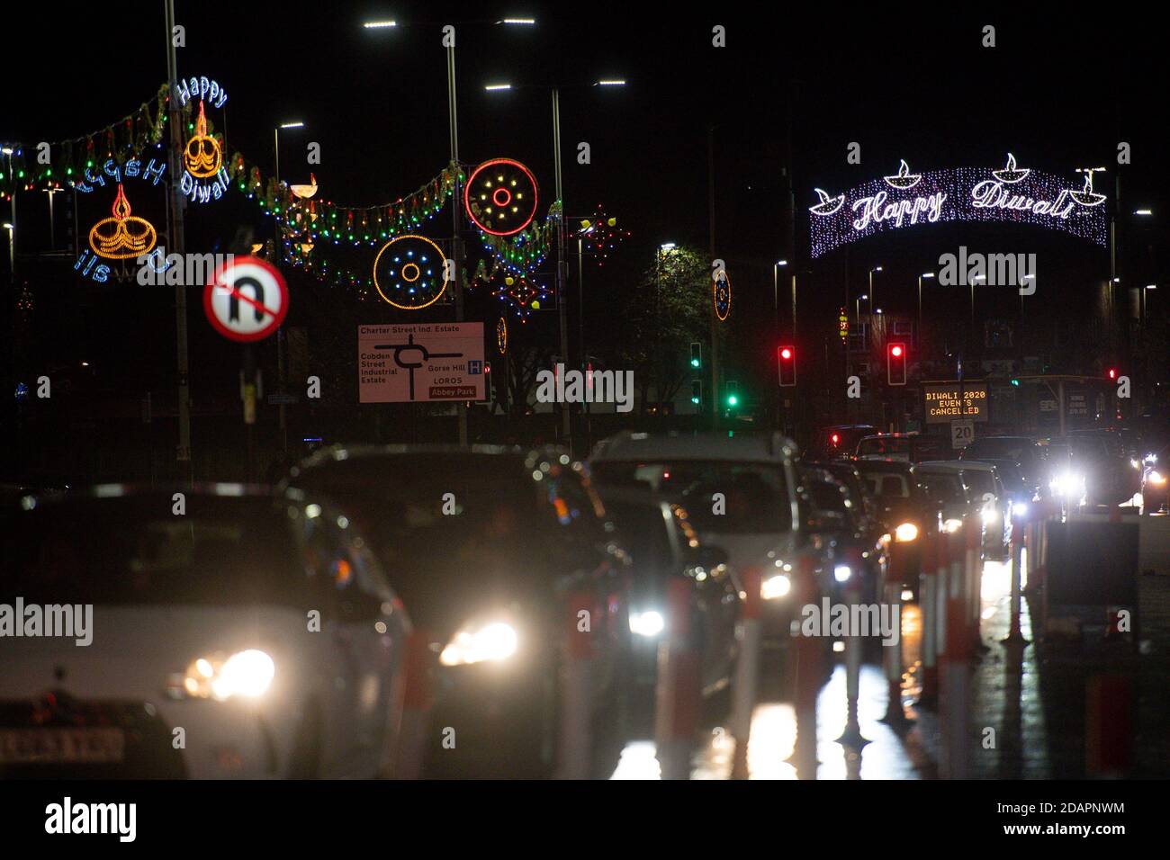 A general view along Leicester's Golden Mile during Diwali celebrations this evening. Stock Photo