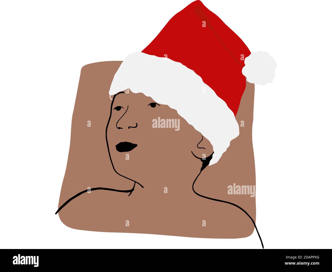 Hand draw outline portrait of a african boy with christmas costume. Skin color sample on her face. Stock Photo