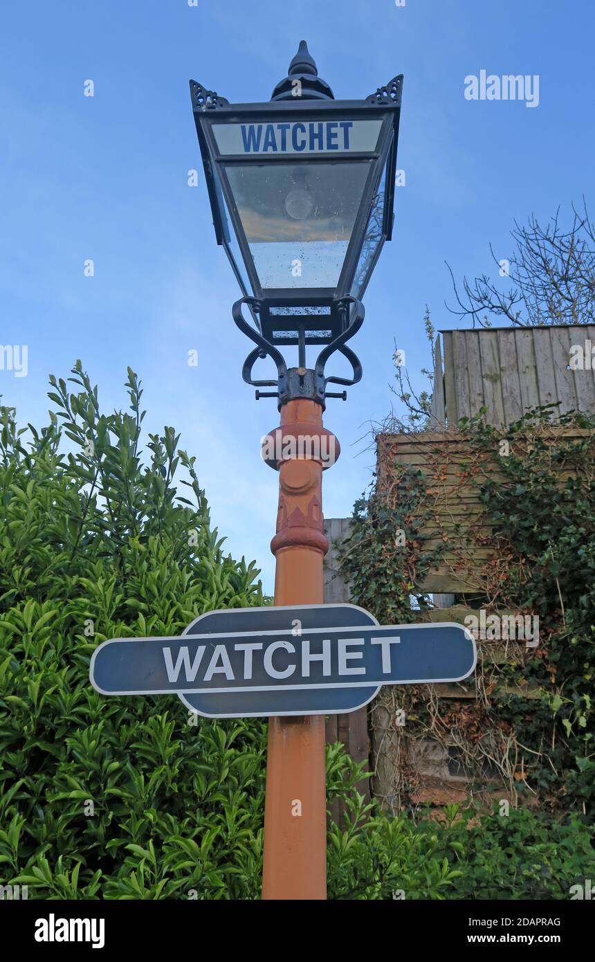 Watchet station lamp, West Somerset Railway,Somerset,South West England, UK Stock Photo