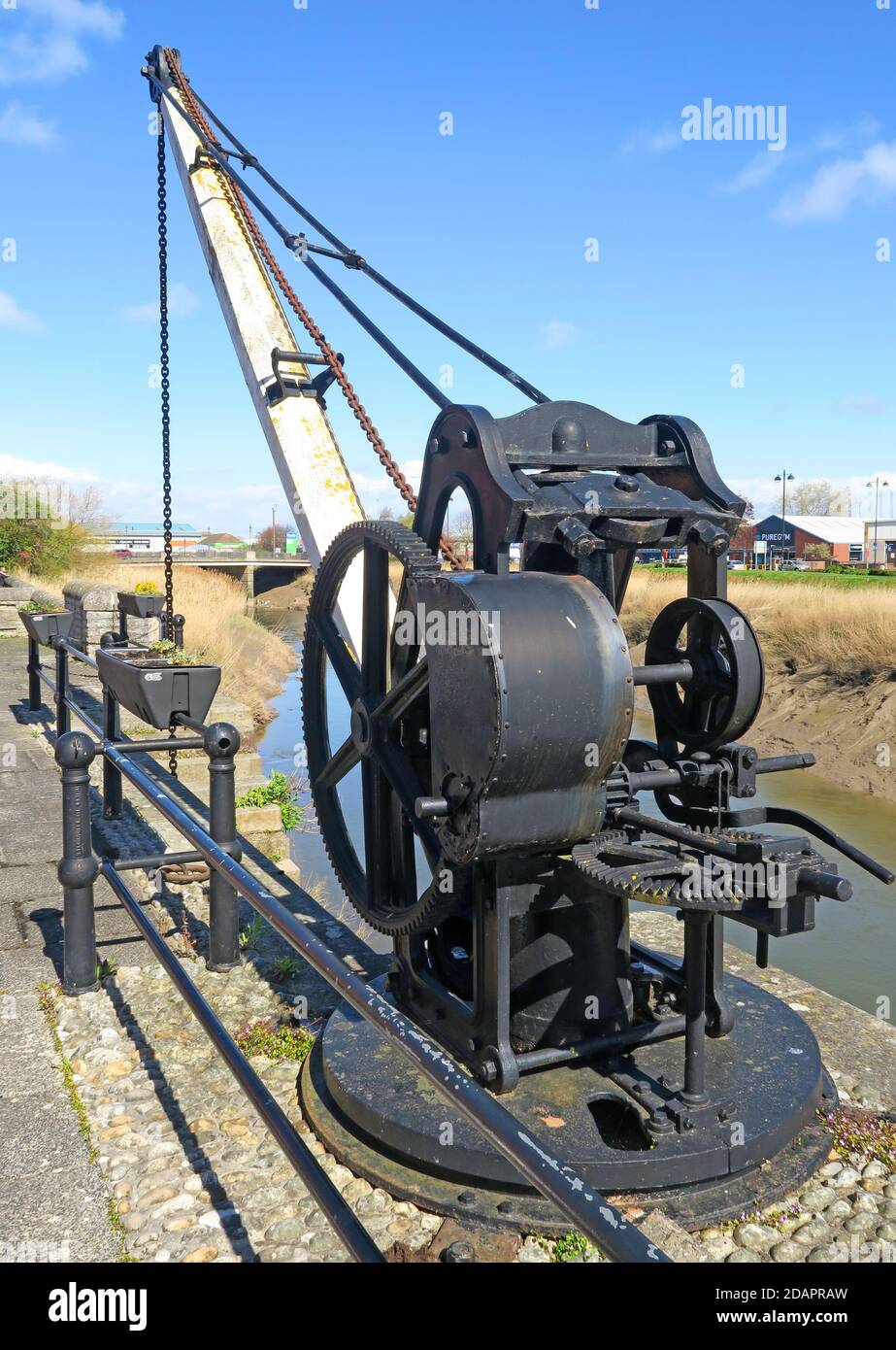 19th Century Crane on the River Parrett, West Quay,Bridgwater,Somerset, South West,England,UK, TA6 3HW Stock Photo