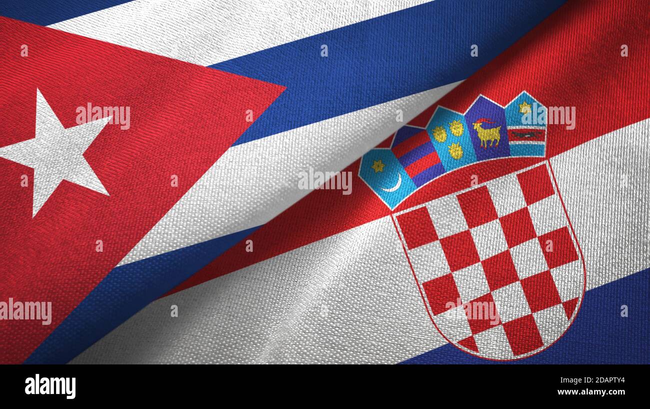 Cuba and Croatia two flags textile cloth, fabric texture Stock Photo