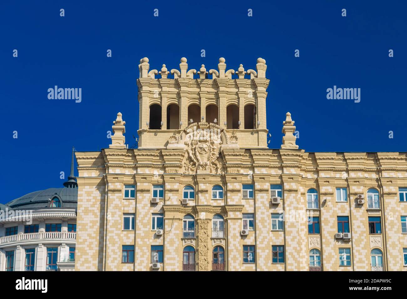 Facade of a building with stucco and columns in Moscow Stock Photo - Alamy