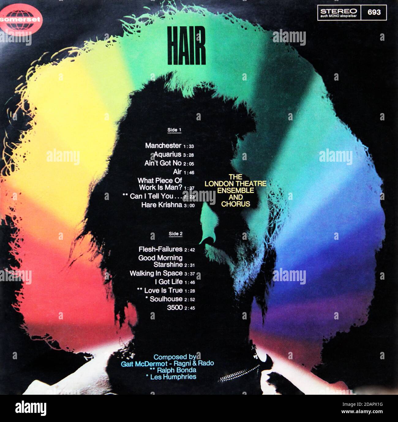 Hair (by The LondonTheatre Ensemble and Chorus): LP back cover Stock Photo