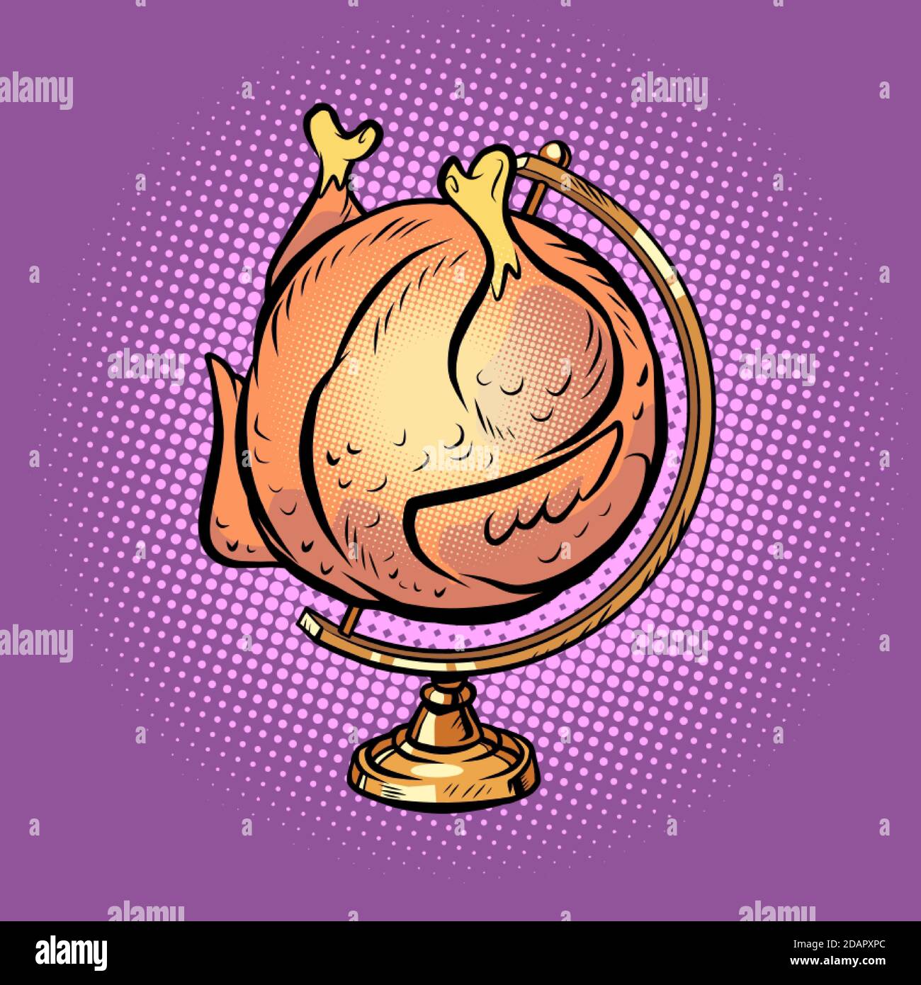 globe international grilled chicken on a spit Stock Vector