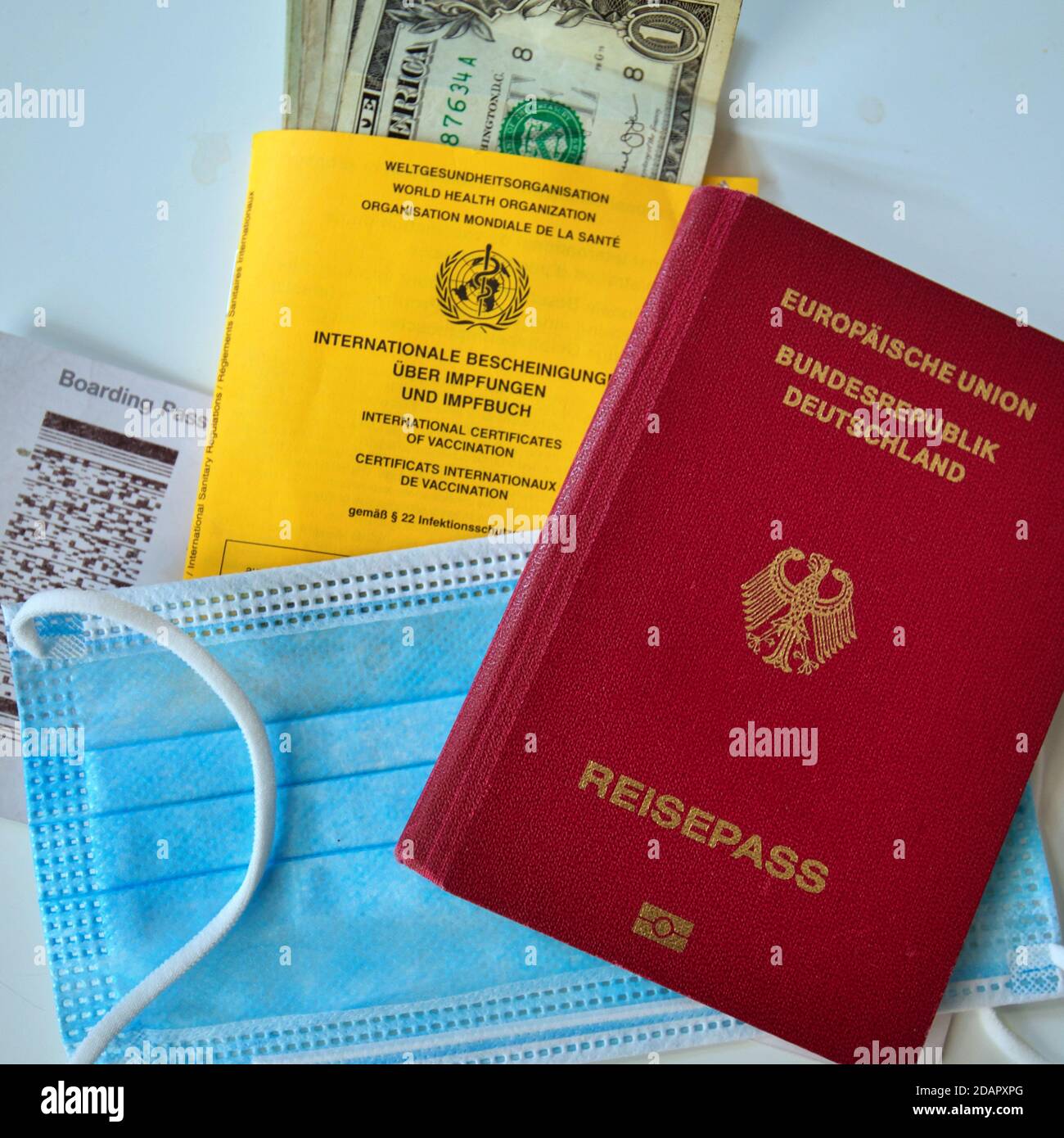Travel documents in times of Corona Stock Photo