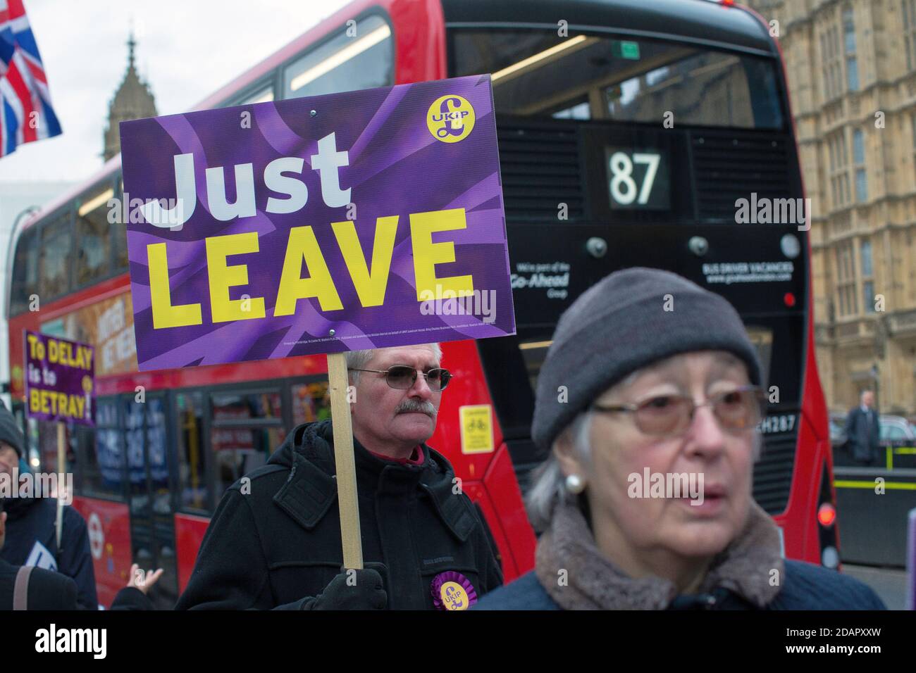 GREAT BRITAIN / England / London / Pro-Brexit activist protesting outside the Houses of Parliament on the 29th January 2019 in London, United Kingdom. Stock Photo