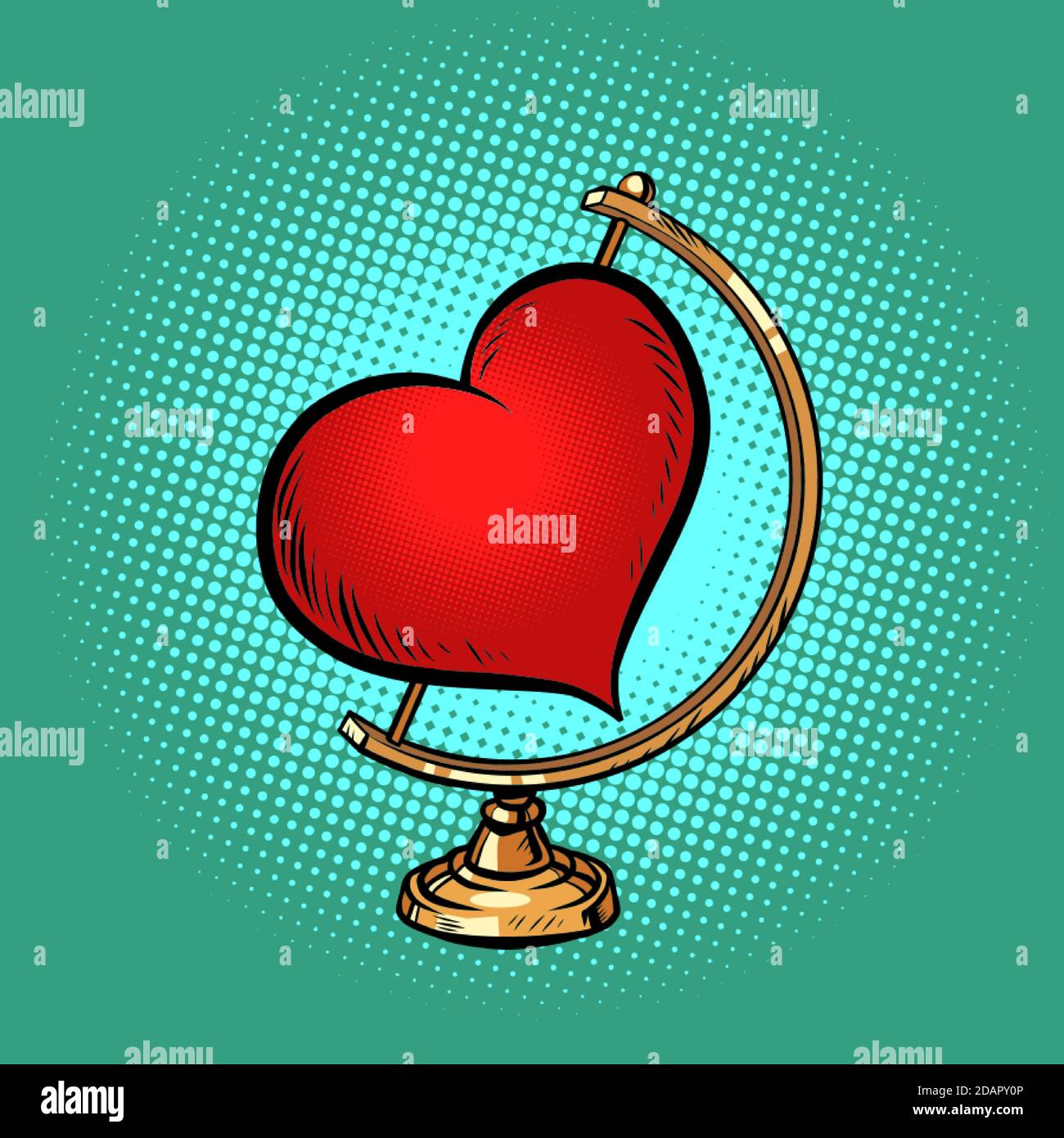 globe international red heart, Valentine day holiday Stock Vector
