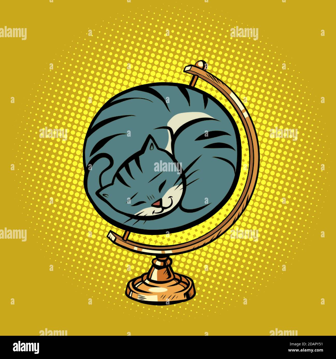 globe international the cat is curled up in a ball and sleeps Stock Vector
