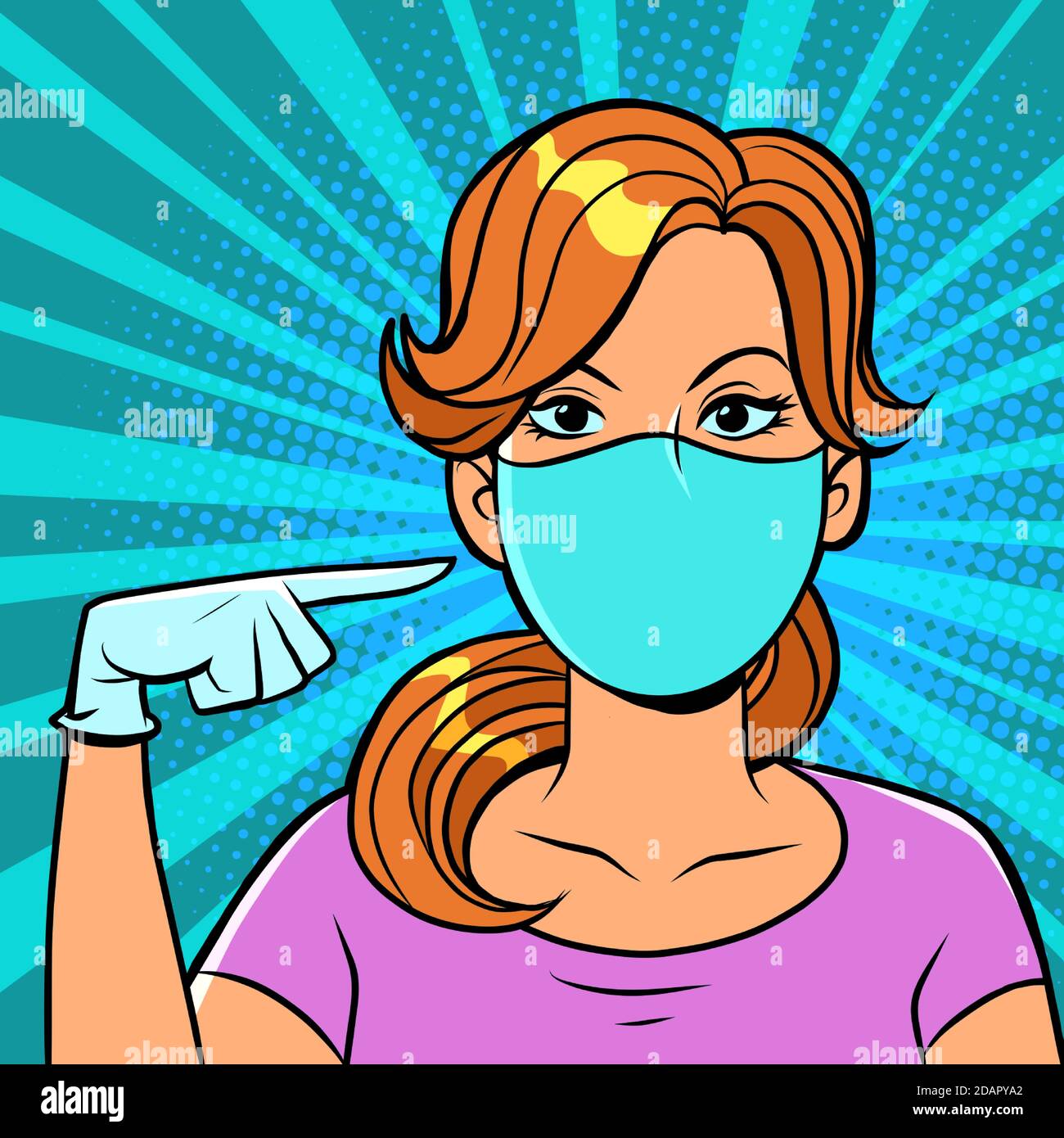 A woman wearing medical gloves and a mask Stock Vector