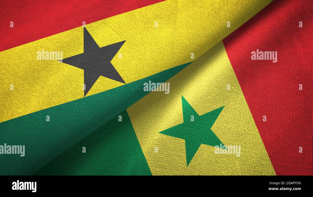 Ghana and Senegal two flags textile cloth, fabric texture Stock Photo