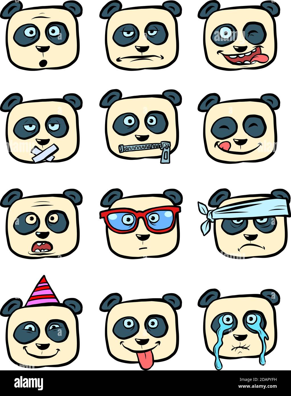 Panda Emoji faces with different emotions collection set character, cute animal Stock Vector